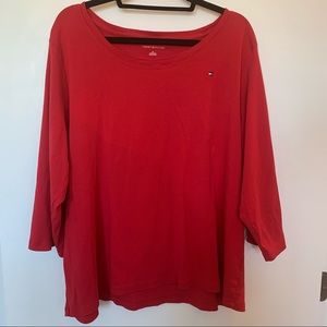 Womens Plus Size Red Tommy Hilfiger Long Sleeve Tee T-shirt 2X